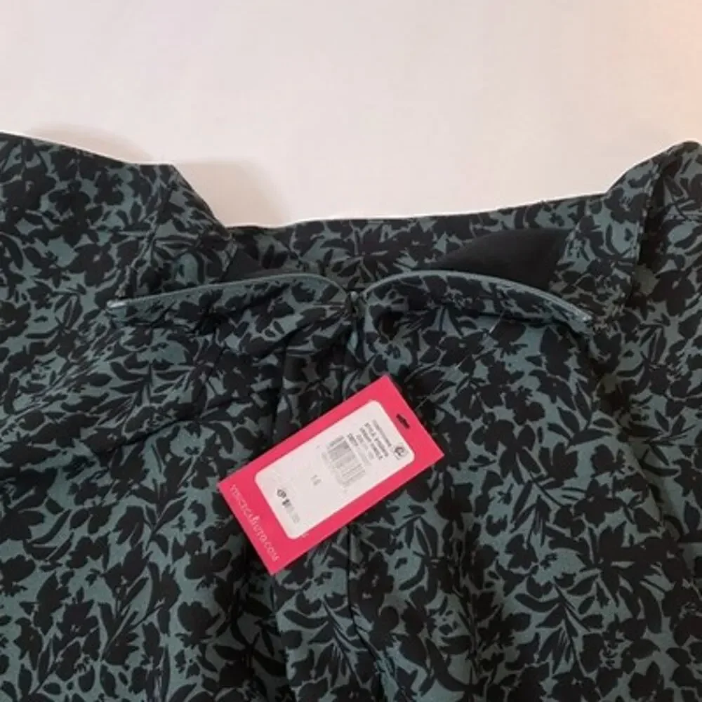 Vince Camuto Womens SZ 14 Green Black Floral Pencil Skirt Orange Trim Lined NWT